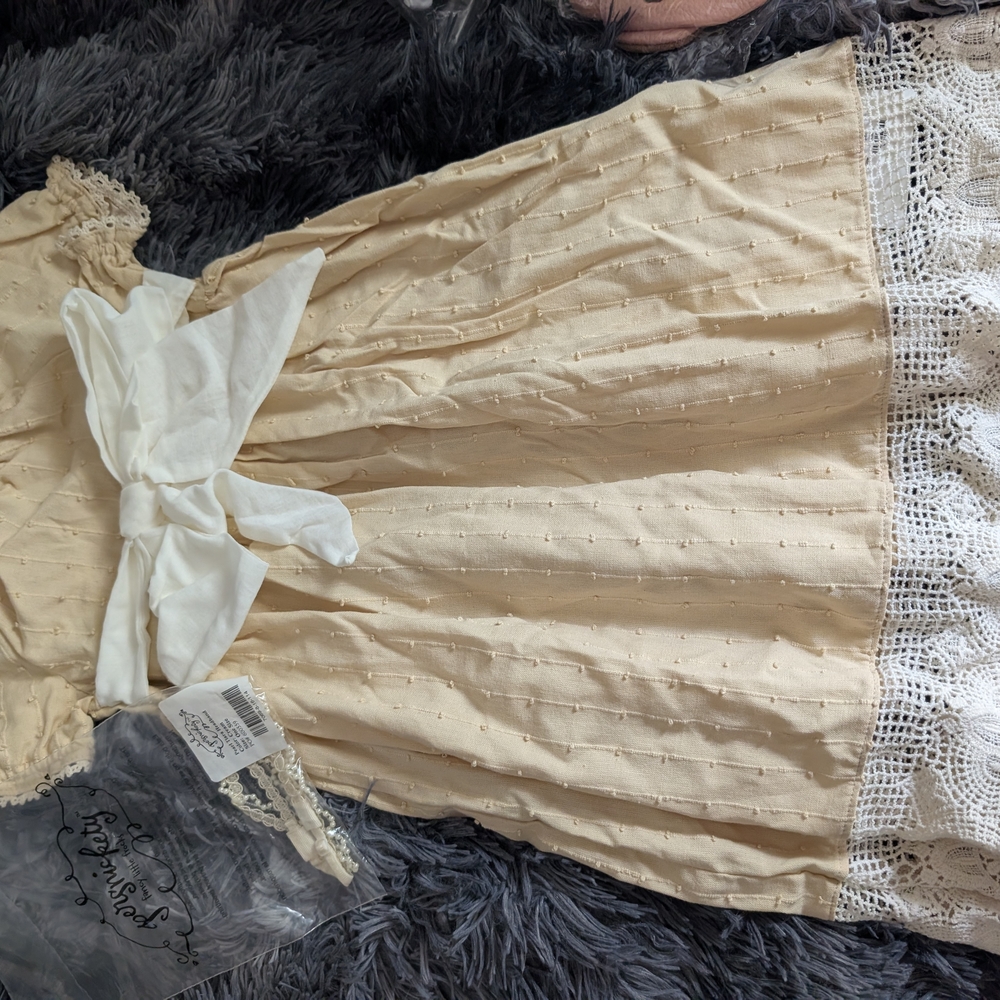 Persnickety Cream Lace-Trim Party Dress with Bow